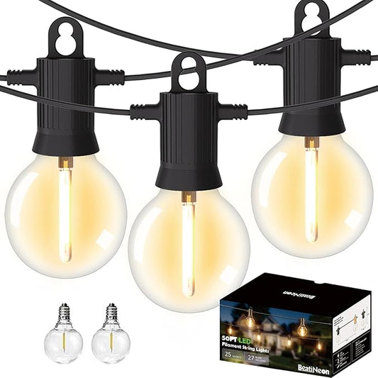 Outdoor String Lights 50ft,Led Patio Globe Lights with 27pcs Plastic Bulbs,Waterproof,Shatterproof,G40 Outdoor String Lights,34 Connectable Hanging for Backyard, Bistro, Porch, Deck, Balcony,Tent