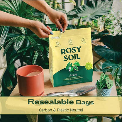 Rosy Soil Aroid Soil Potting Mix - Peat-Free, Microbially Active Biochar Powered Soil for Aroids - Superior Aeration & Drainage for Aroid Plants - Ideal for Indoor Gardening - 4 Quarts