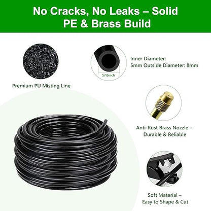 60Ft Drip Irrigation System for Garden – 360° Bendable Automatic Watering Kit with 18 Adjustable Nozzles, Misting Hose for Greenhouse, Lawn, Yard & Plants (60 FT)
