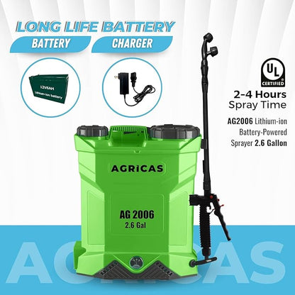 Battery Powered Backpack Sprayer 2.6 Gallon, 0-70 PSI Adjustable Pressure, Long-Lasting Lithium-Ion Battery&Charger, 7 Nozzles, Lawn and Garden Electric Sprayer for Weed/Pest Control Watering and more