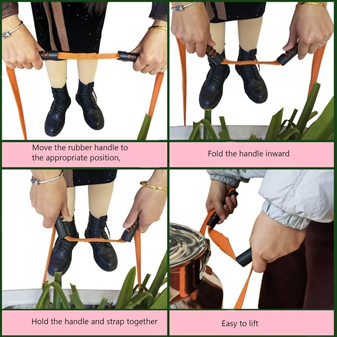Garden Flower Pots Pot Moving Strap,with Handle,Landscaping Lifting Straps, Move Heavy Flower Pots, Planters, Trees, Rocks,Pot Tool,Up to 200 lbs,Gray Orange,Middle and Small