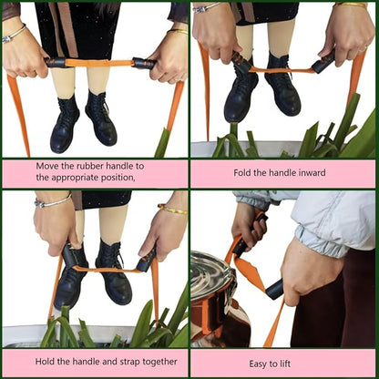 Garden Flower Pots Pot Moving Strap,with Handle,Landscaping Lifting Straps, Move Heavy Flower Pots, Planters, Trees, Rocks,Pot Tool,Up to 200 lbs,Gray Orange,Middle and Small