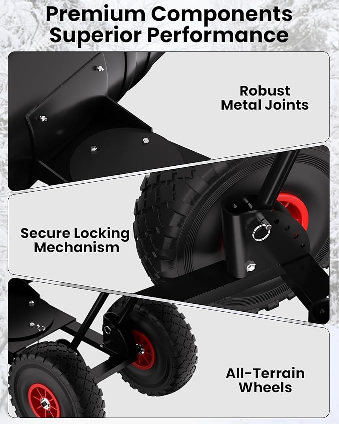 36” Snow Shovel for Driveway,Heavy Duty Wheeled Rolling Shovels 5 Position Angled Blade, Ergonomic Handle & Rubber Wheels for Efficient Snow Removal, Snow Plow for Doorway,Driveway and Sidewalks