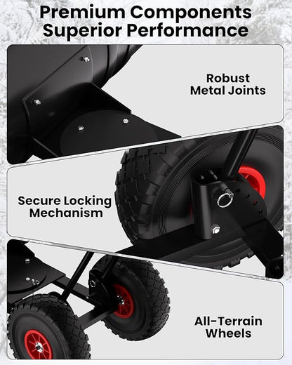 36” Snow Shovel for Driveway,Heavy Duty Wheeled Rolling Shovels 5 Position Angled Blade, Ergonomic Handle & Rubber Wheels for Efficient Snow Removal, Snow Plow for Doorway,Driveway and Sidewalks