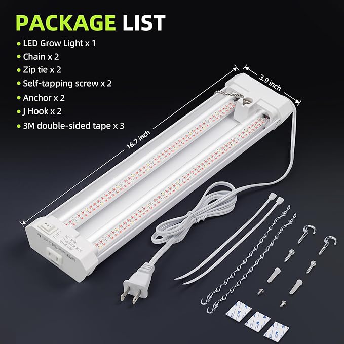 Hlite16inch Adjustable Full Spectrum Plant Growing Lamps- Linkable Grow Lights for Indoor Plants Plug and Hanging Design with On/Off Switch Hanging Grow Light from Seedling to Flowering,White