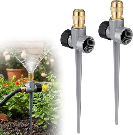 2 Pack Lawn Sprinklers for Yard,360 Degree Rotating Metal Sprinkler,Adjustable Large Area Coverage Brass Nozzle with Aluminum Alloy Spike Base for Small Medium Garden Irrigation