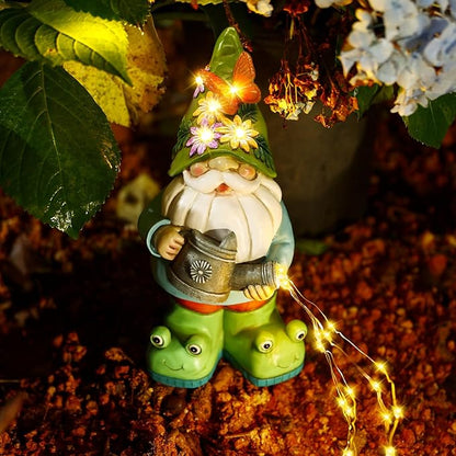 Solar Watering Can Gnome Light Waterproof -Christmas Funny Gnome for Mom Women Solar Outdoor LED Lights Resin Large Garden Gnomes Statues Decor Lantern Figurines Decorations Indoor Porch