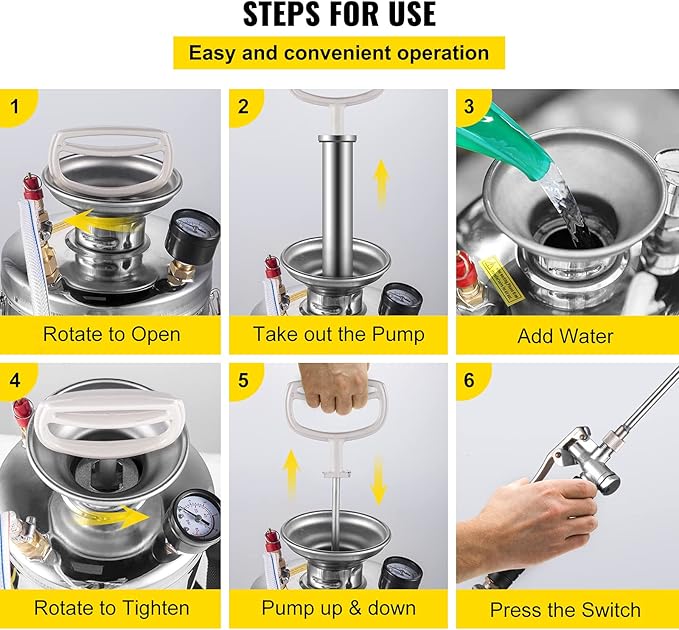 Happybuy 1.5 Gallon Stainless Steel Sprayer, 16" Wand&3.3FT Reinforced Hose, Hand Pump Sprayer with Pressure Gauge, Safety Valve&Adjustable Nozzle, Weed Sprayers for Lawn, Gardening & Sanitizing