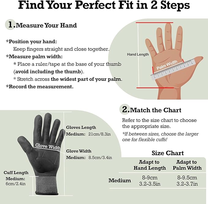 Thorn Proof Gardening Gloves for Women & Men (2 Pack) - 3X Anti-Slip Grip, Reinforced TPE Palm & Breathable Nylon - for Pruning Roses, Landscaping, Sharp Mulch (Black-2Pairs, Medium)