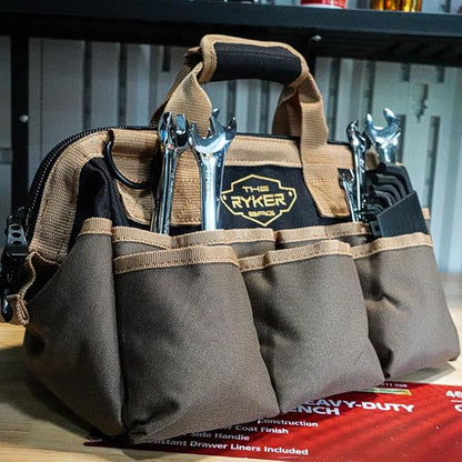 The Ryker Bag Personalized Name 14-inch Tool Bag Organizer gifts for him. Heavy Duty Tool Bags for Men/Women. Wide Mouth Tool Bag Small. 22 Pockets Toolbag mens gifts