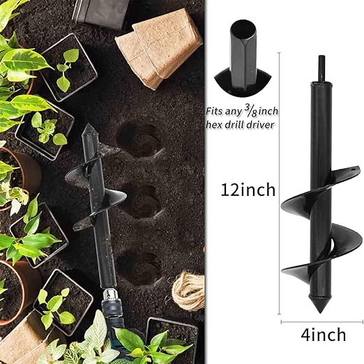 TCBWFY 4x12inch Auger Drill Bit for Planting,Heavy Duty Garden Auger Spiral Drill Bit Bulb Planter Tool for Planting Bedding Plants,Universal for Cordless Drill