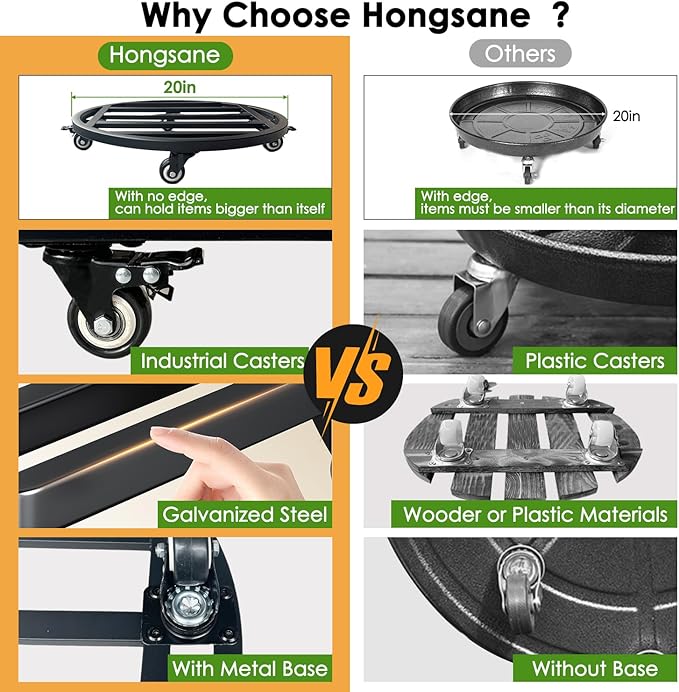 20" Square Plant Stand with Wheels Heavy Duty,Large Metal Plant Caddy Indoor Outdoor Use,Rolling Plant Dolly with Industrial Casters,Rust-Proof Black Plant Tray for Large Planters Pots,1-Pack