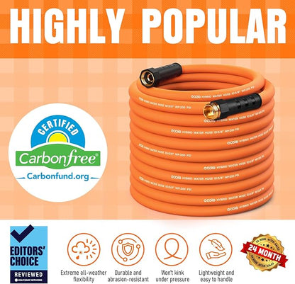 Garden Hose 100 ft x 5/8", NON-EXPANDING Flexible Water Hose, Kink Resistant Lightweight Hybrid Hose, Leakproof Yard Hose with Male to Female Fittings