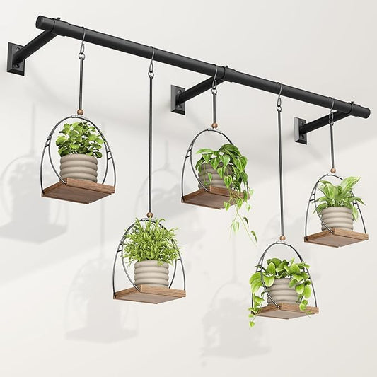 Hanging Planters for Indoor Plants, 80 Inch Heavy Duty Plant Hanger Indoor, 1 Inch Diameter Metal Rod, Hanging Plant Holder for Window Wall, Matte Black , Square Flange Base, Pot Not Included