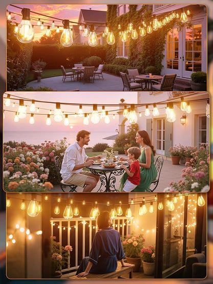 luckystyle 30FT LED Outdoor String Lights with Remote, 10+ 1 Shatterproof Bulbs Waterproof and Dimmable Patio Lights for Porch, Garden, Backyard, Deck, Balcony, 2200K Hanging Lighting