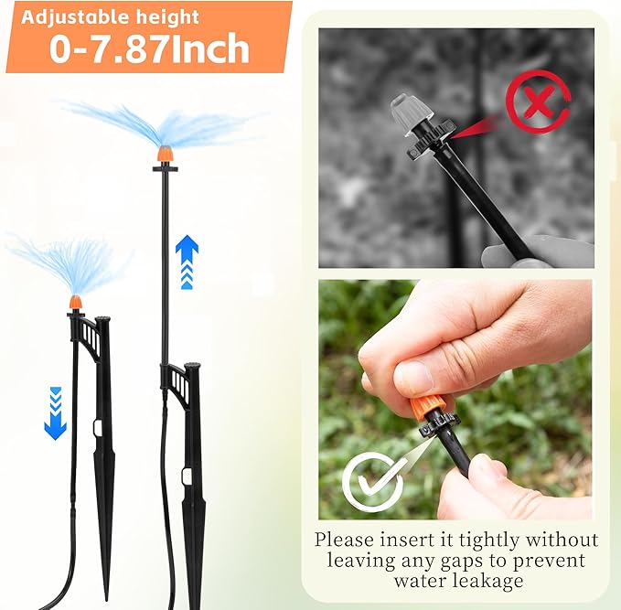 20 Sets 90/180/360 Degree Irrigation Sprinkler Heads with Stake, Drip Micro Spray Emitters with 1/4" Irrigation Tubing on Riser Stake,Micro Spray Sprinkler Stake Assembly for Garden Watering System