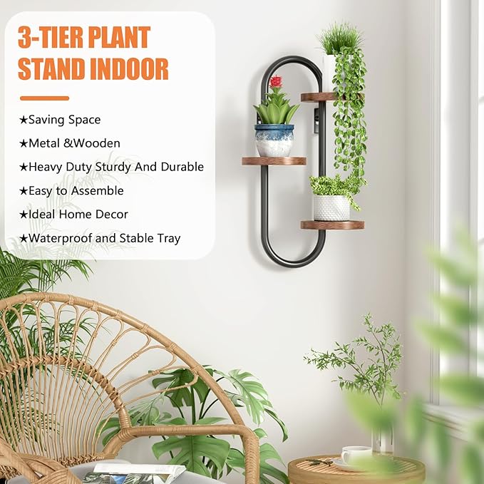 Wall Mounted Plant Stands for Indoor Plants, Window Plant Shelves, Plant Wall Mount Holders Indoor Decor Hanger, 3 Tiered Hanging Plant Stands, Home Office Living Room Decor