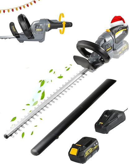 20'' Cordless Hedge Trimmer with 20V/4.0Ah Battery, Steel Blade & 180° Rotatable Head - Best Handheld Electric Trimmer Grass Shrub Pruning Cutter, Lightweight & Compact Hedge Shear for Garden, Lawn