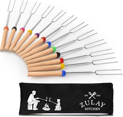 Zulay Sturdy Marshmallow Sticks for Fire Pit Extra Long - Great Smores Sticks Smores Kit Fire Pit - Marshmallow Roasting Skewers - Hot Dog Fork Bonfire Glamping Camping Accessory 32" 12 Pack Bundle