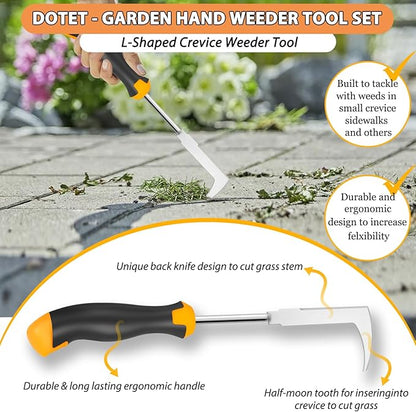 Garden Uprooting Weeding Tools - 3 Pack Hand Held Weeder Puller Tool Set, Rubber Handle, Weed Remover for Garden Farm Weeding