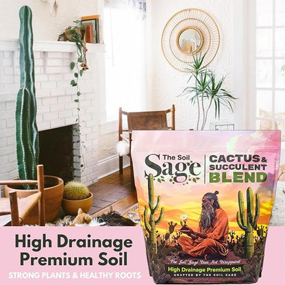 Soil Sage Cactus & Succulent Potting Mix 5Qt - Premium Fast Draining Soil for Indoor Plants and Aloe Vera - High Drainage Blend for Healthy Roots and Growth - Made in USA