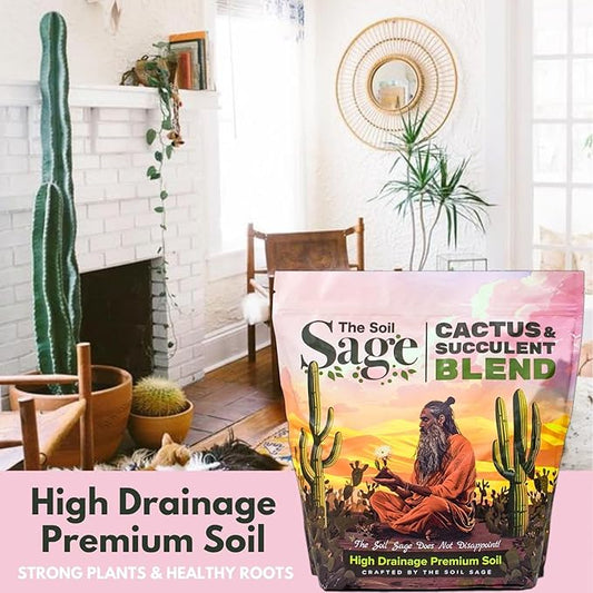 Soil Sage Cactus & Succulent Potting Mix 5Qt - Premium Fast Draining Soil for Indoor Plants and Aloe Vera - High Drainage Blend for Healthy Roots and Growth - Made in USA