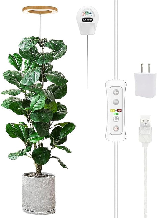 Plant Grow Light,yadoker LED Growing Light Full Spectrum for Indoor Plants, Paired with a Soil Tester,Height Adjustable, Automatic Timer, 5V Low Safe Voltage,Idea for Large Plant Light