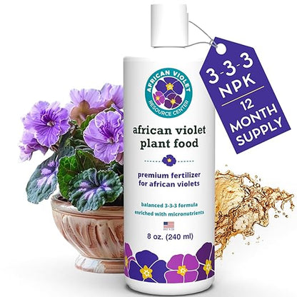 African Violet Fertilizer | Premium Liquid Plant Food for Strong Roots & Lush Blooms | Gentle, Balanced 3-3-3 Formula with Essential Micronutrients | Sea Kelp, Humic & Fulvic Acid | Made in USA | 8 oz