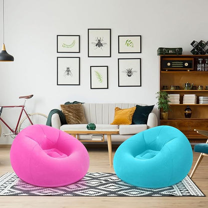 Realspring Inflatable Bean Bag Chairs Outdoor Blow up Camping Chairs Inflatable Lazy Sofa Folding Portable Bean Bag Loungers Couch for Movie Night(Pink,Lake Blue,2 Pcs)
