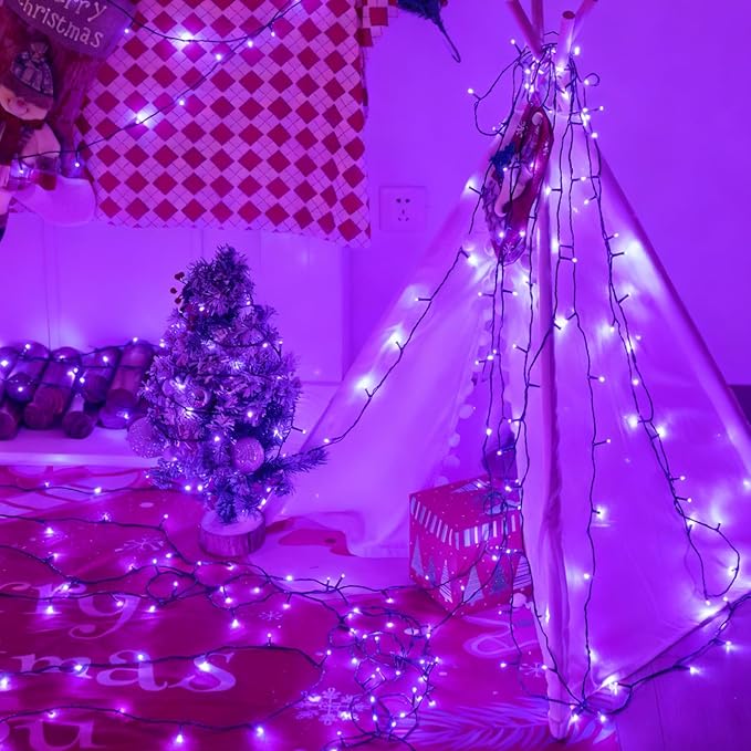 YEGUO 66ft 200 LED Christmas Lights Outdoor Waterproof, Purple String Lights Indoor, Twinkle Christmas Tree Lights Plug in with Timer Memory 8 Modes