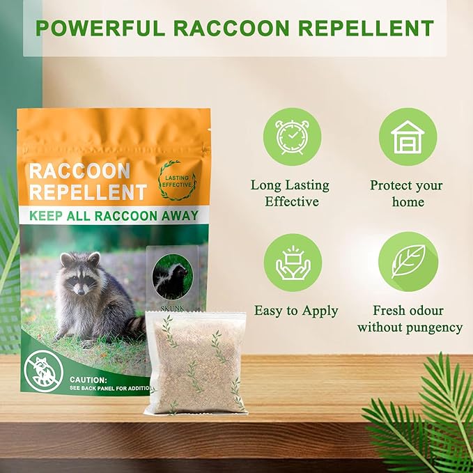 Natural Raccoon Repellent Granules – 8-Pack (25g per Bag) | Eco-Friendly, Non-Toxic & Long-Lasting Protection with Garlic, Peppermint & Wintergreen Oils | Safe for Pets and Children