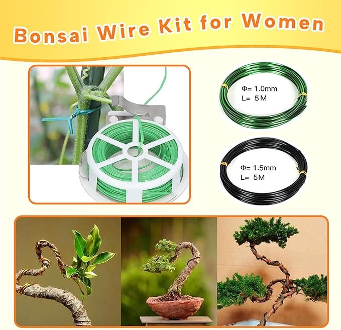 Bonsai Tools Set for Beginners, Bonsai Tree Kit with Training Wire, Scissors, Pruning Shears, Repotting Kit, Indoor Plant Tools Starter Kit (Orange)