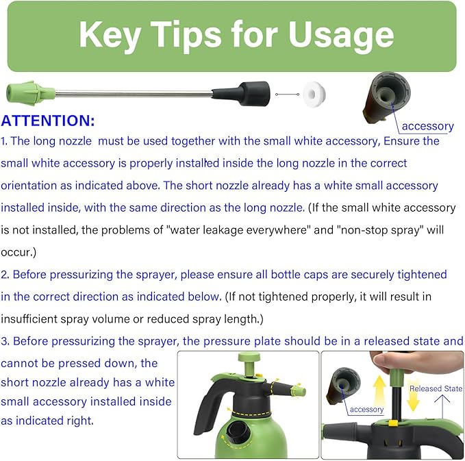 0.5 Gallon Hand Pump Sprayer for Garden Plant and Cleaning with 2 Adjustable Nozzle and Side Water Inlet & Safety Valve