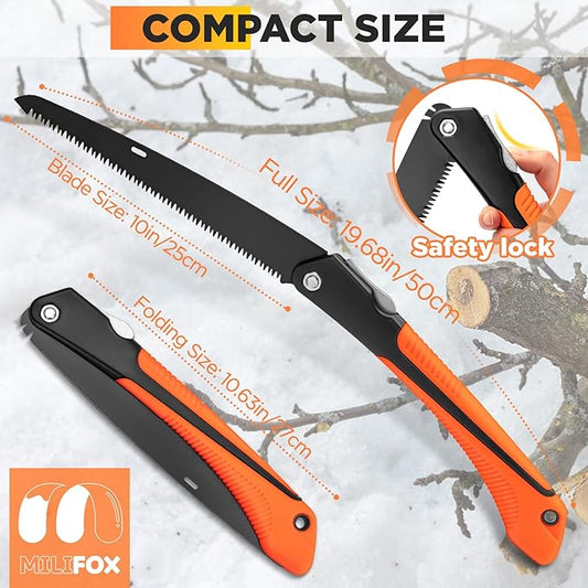 Folding Hand Saw 10 Inch Portable Foldable Pruning Saw with Triple-Cut SK5 Blade for Gardening Wood Cutting Tree Trimming Outdoor Camping Hunting Survival