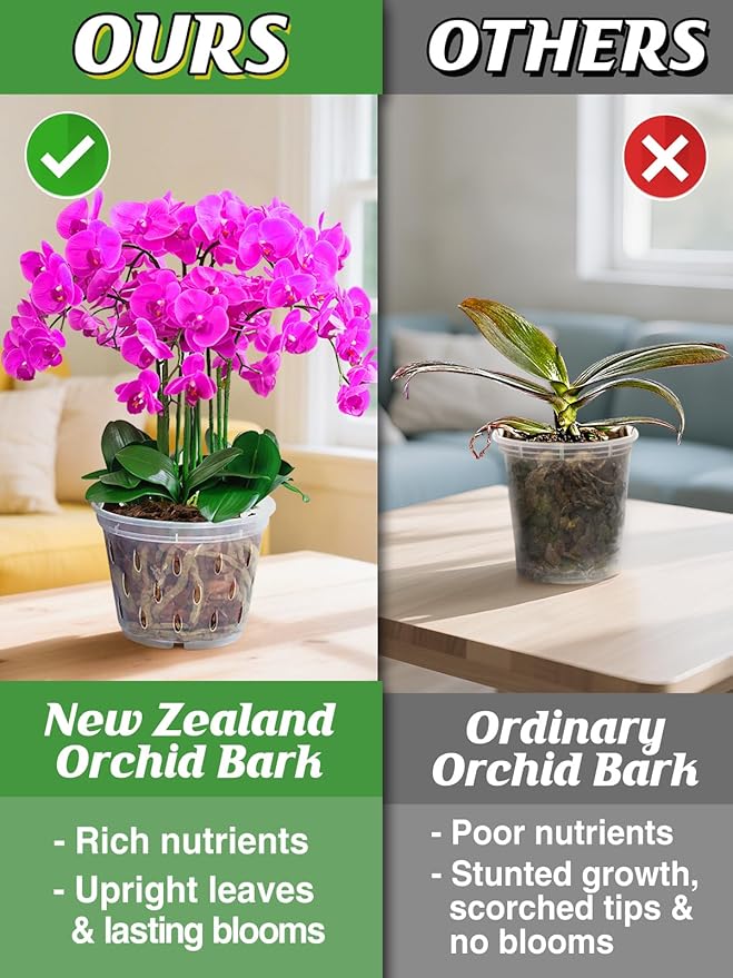 4qt New Zealand Orchid Bark, 1/2-3/4in Sun-Dried Medium Organic Pine Wood Chip Potting Barks, Orchids Mix Plant Compost Mulch for Promoting Root Development