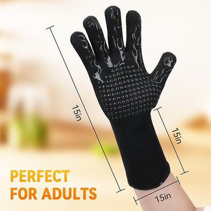 Professional Heat Resistant Gloves 1472°F, Fireproof Aramid Fiber/Silicone/Cotton BBQ Gloves for Grilling, Oven, Fireplace, Cooking & Heavy Duty Kitchen Handling（A Pair for Sale）