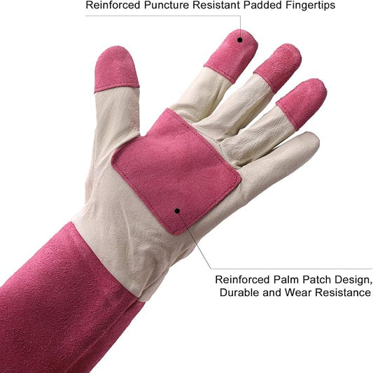 HLDD HANDLANDY Long Gardening Gloves, Leather Thorn Proof Rose Pruning Glove for Men & Women, Great Gift for Gardener