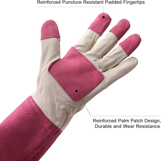HLDD HANDLANDY Long Gardening Gloves, Leather Thorn Proof Rose Pruning Glove for Men & Women, Great Gift for Gardener