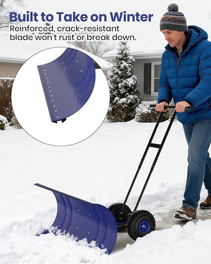 36” Snow Shovel for Driveway,Heavy Duty Wheeled Rolling Shovels 5 Position Angled Blade, Ergonomic Handle & Rubber Wheels for Efficient Snow Removal, Snow Plow for Doorway,Driveway and Sidewalks