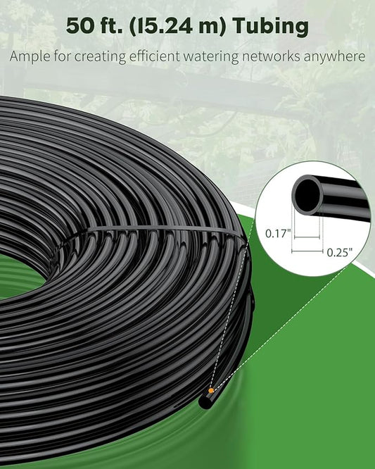 Pawfly 50 ft. 1/4 Drip Irrigation Tubing, Black Distribution Tubing, Blank PVC Drip Irrigation Hose Roll for Garden Watering, Drip Irrigation Part for Drip Irrigation System, PVC Drip Line