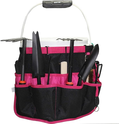 MELOTOUGH Bucket Caddy Organizer Bucket Tool Organizer for Garden Tools Fit 3.5 to 5 Gallon Bucket (Pink and Green)