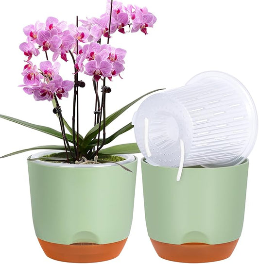 QCQHDU 2 Pack 7.2 Inch Orchid Pots with Holes for Repotting, Double-Layer and Self Watering Orchid Pot with Good Air Circulation