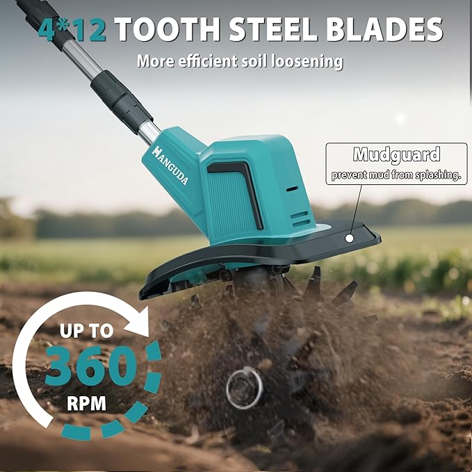20V/400W Electric Tiller,Cordless Tiller Cultivator with 2*4.0Ah Batteries & Charger-7.87" Wide & 5.91" Deep Garden Tiller Cultivator with 48 Steel Tines, 360RPM Soil Tiller Cultivator For Lawn/Garden