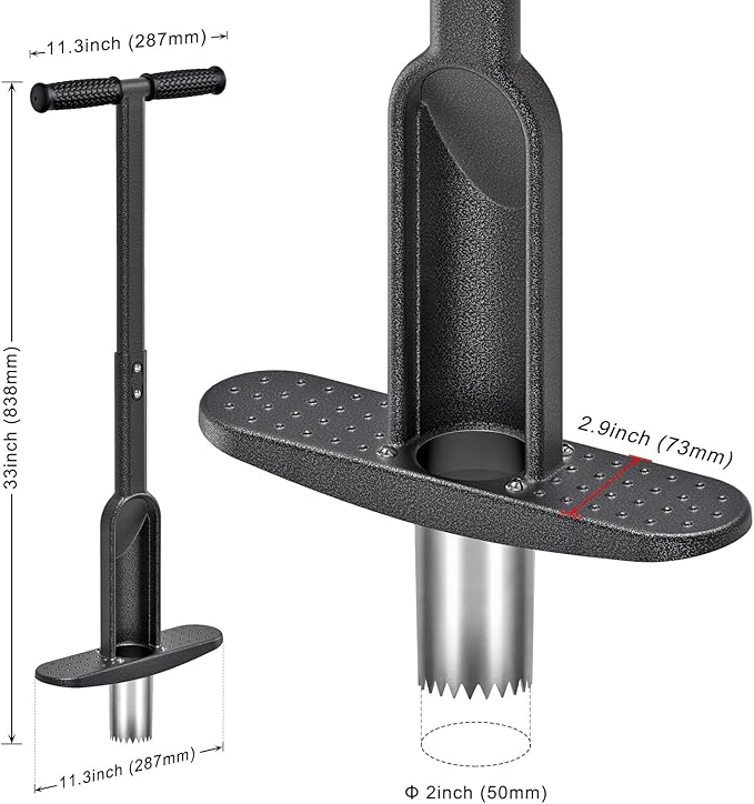 Bulb Planter Tool Long Handle with Stainless Steel Sharp Serrations, Sod Plugger for Lawn & Garden, Grass Plugger Tool with Soft Rubber Grip for Digging Holes Plant Bulb