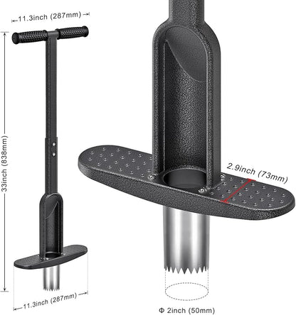 Bulb Planter Tool Long Handle with Stainless Steel Sharp Serrations, Sod Plugger for Lawn & Garden, Grass Plugger Tool with Soft Rubber Grip for Digging Holes Plant Bulb