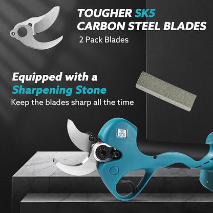Cordless Electric Power Pruner Shears - Battery Pruning Shears 40mm Max Cutting Diameter with 20V 2X 2.0Ah Batteries and Charger, Professional Heavy Duty Gardening Pruner with Replacement Blades