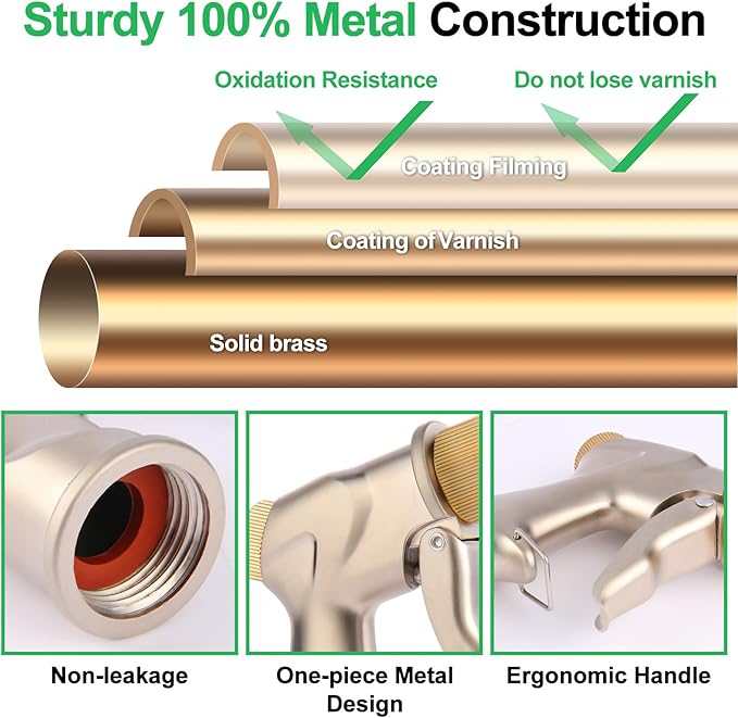 garden nozzle, high-pressure and heavy-duty metal nozzle, with 5 adjustable spray modes, high-pressure handheld sprayer, suitable for watering plants, cleaning houses, cars, and pets(2pcs)