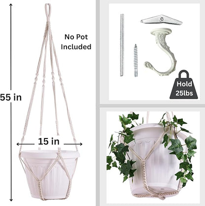 2 Pack Giant XXL 55 Inches Macrame Planter Hanger Large for 15 inch Pot + Swag Hook | Extra Large Hanging Planter for Indoor Plants | No Pot/Plant Included (XXL)