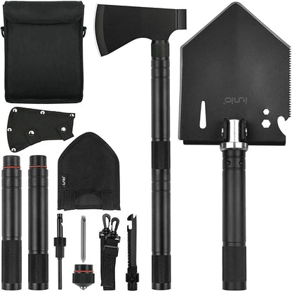 iunio Camping Shovel,Shovel Folding, Portable, Multitool, Foldable Entrenching Tool, Collapsible Spade, for Backpacking, Trenching, Hiking, Survival, Car Emergency