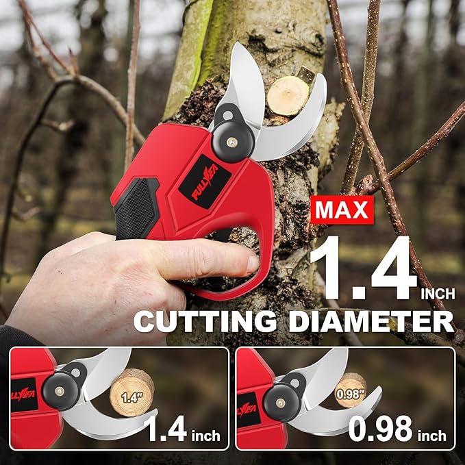 Electric Pruning Shears Cordless, 1.4" Cutting Diameter, Cordless Pruning Shear with SK5 Blades & LCD Display, Branch Cutter with 2*2.0Ah Batteries, Electric Pruners for Gardening Tree Branch